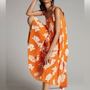 Anthropologie Orange and Cream High Low Dress